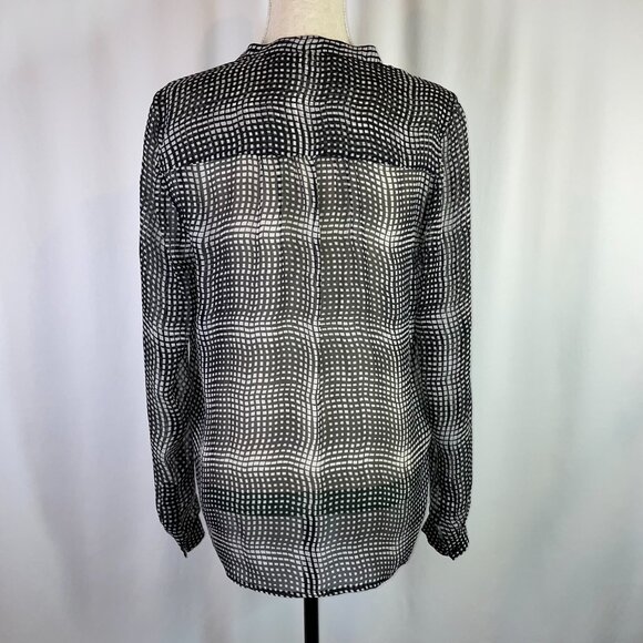 Diane von Furstenberg Silk Blouse Harlow Optic Black White Long Sleeves Size 6 - Picture 5 of 15